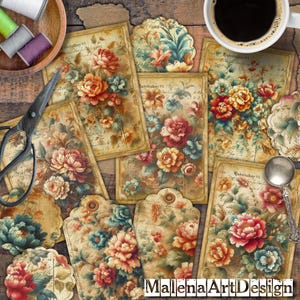 Papéis, Botânico, Vintage, CARTÃO, Cartões Digitais Imprimíveis, Papéis para Artesanato, Scrapbook, Junk Journal