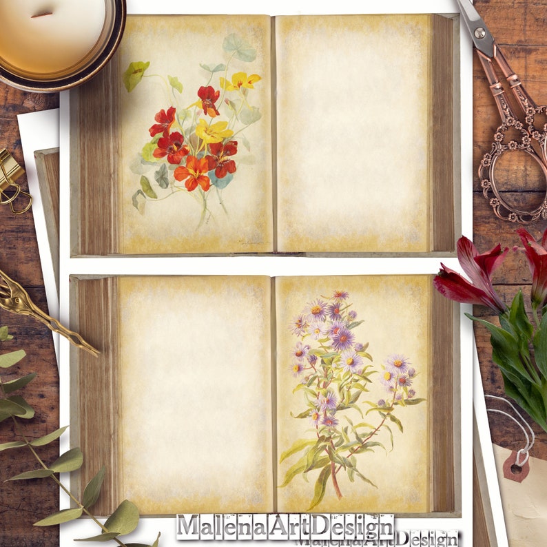 Includes GIFT printables! Digital Cards Printables Flowers Cards Scrapbook Vintage Botanical Papers Papers For Crafts Junk Journal