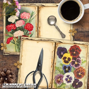 Botânico, Papéis, Cartões, Cartões Digitais Imprimíveis, Vintage, Scrapbook, Junk Journal, TAGS, Papéis para Artesanato