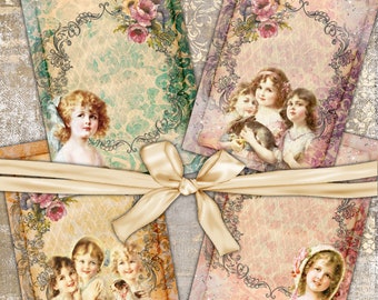 Cards, Beautiful girls, Digital Cards Printables, Vintage, TAGS, Papers For Crafts, Scrapbook, Junk Journal, Includes GIFT printables!