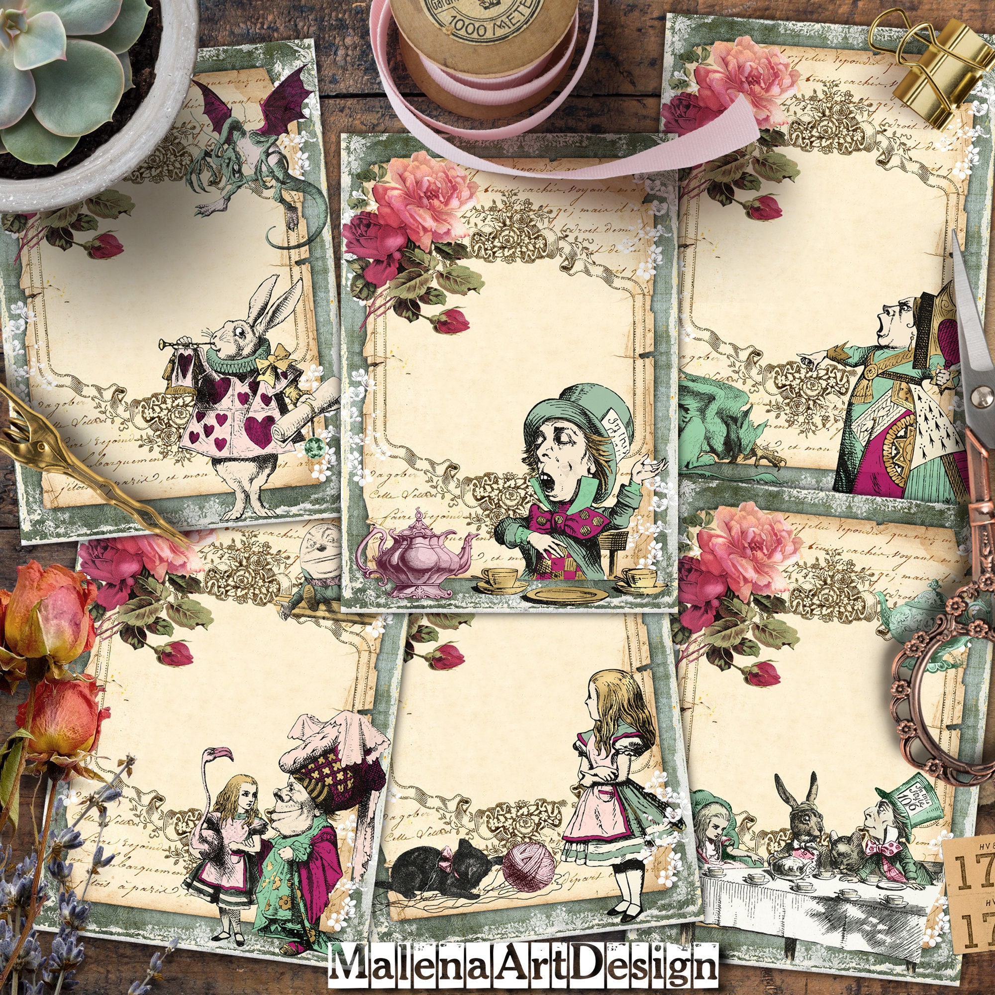 Alice in Wonderland Cards Digital Cards Printables Vintage - Etsy