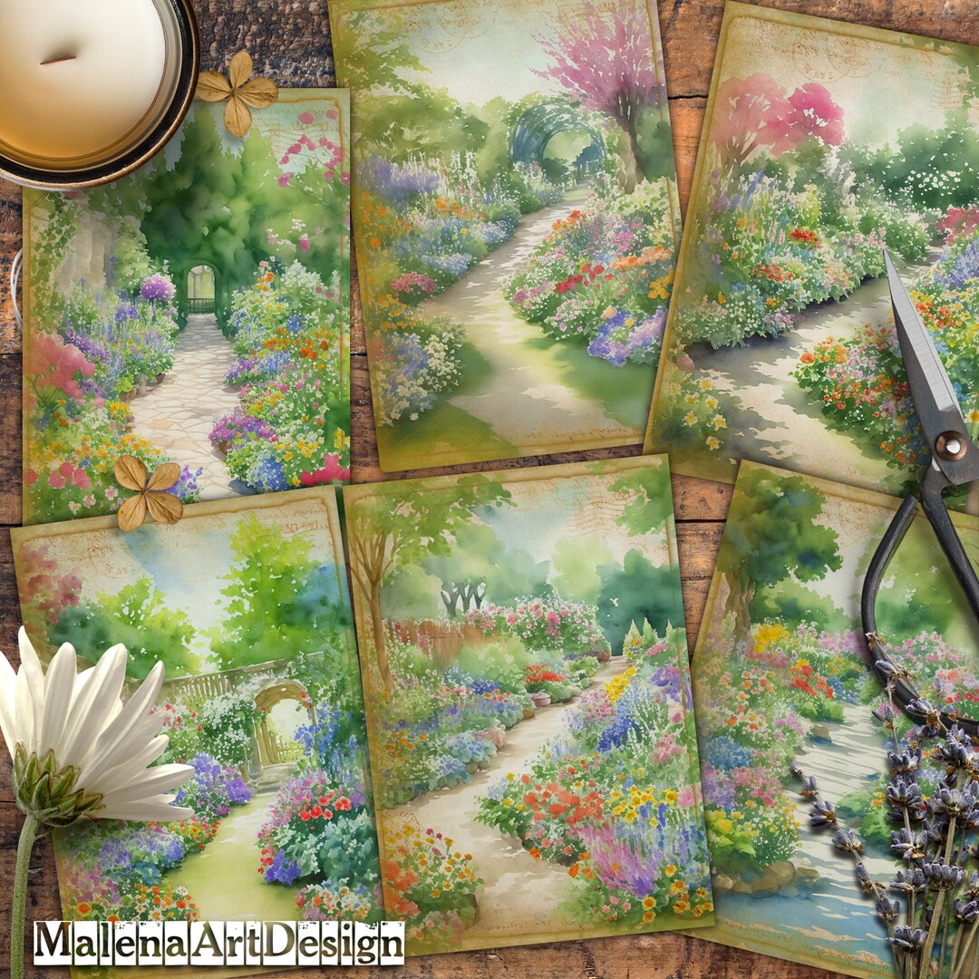 Garden, Digital Cards Printables, Scrapbook, Flowers, Junk Journal ...