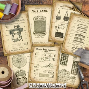 Old Papers, Sewing, Retro, Vintage, Junk Journal, Digital Cards Printables, Papers For Crafts, Scrapbook, Includes GIFT printables!