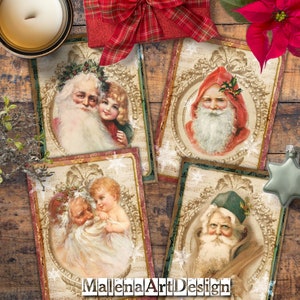 Papai Noel, Natal, CARTÃO ATC, TAGS, Cartões Digitais Imprimíveis, Vintage, Scrapbook, Junk Journal, Papéis para Artesanato, Download, Scrap,
