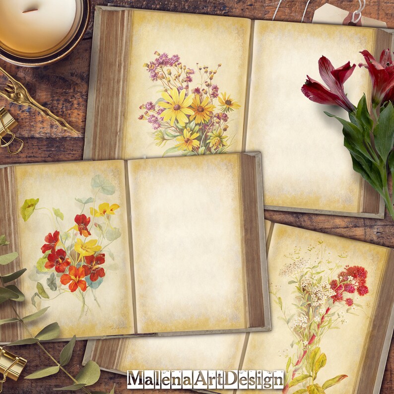 Includes GIFT printables! Digital Cards Printables Flowers Cards Scrapbook Vintage Botanical Papers Papers For Crafts Junk Journal