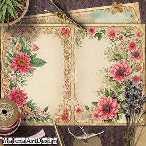 Papers, flowers, Botanical, Vintage, CARD, Digital Cards Printables, Papers For Crafts, Scrapbook, Junk Journal,