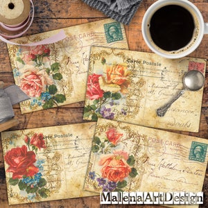 Postcard, Flowers CARD, ATC, Digital Cards Printables, Vintage, tags, Papers For Crafts, Junk Journal, Scrapbook, Includes GIFT printables!