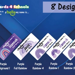 Personalised Sublimation printed # hello my name is... name badge Rainbows - June Specials PURPLE