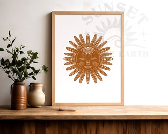 black and orange sun & moon boho celestial mandala eco friendly prints for home decor