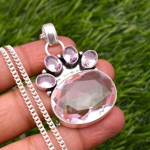 Pink Kunzite Dog Paw 925 Sterling Silver Pendant Pink Kunzite Gemstone Handmade Pendant For Necklaces Women Mood Stabilization Stone pendant
