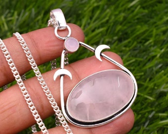 Rose Quartz Pendant 925 Sterling Silver Pendant Rose Quartz Gemstone Pendant Handmade Silver Gemstone Jewelry Quartz Pendant For Necklaces