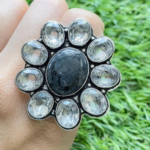 Larvikite Flower Ring Larvikite Silver Ring 925 Sterling Silver Ring Larvikite Gemstone Ring Handmade Gemstone Silver Jewelry Ring For Women