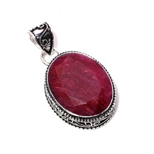 Ruby Pendant 925 Sterling Silver Pendant Ruby  Gemstone Pendant Handmade Silver Gemstone Jewelry Ruby Silver Pendant For Necklaces Women