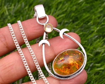 Baltic Amber Sterling Silver Pendant: Handmade Gemstone Jewelry