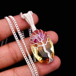 Tree Of Life Bi color Tourmaline Wire Wrapped 925 Sterling Silver Pendant Handmade stone Jewelry Pendant For Necklaces Women Christmas Gift