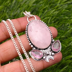 Rose Quartz Pendant 925 Sterling Silver Pendant Rose Quartz Gemstone Pendant Handmade Silver Gemstone Jewelry Quartz Pendant For Necklaces