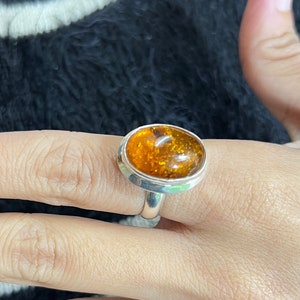 Baltic Amber Ring Amber Silver Ring 925 Sterling Silver Ring Gemstone Ring Man Made Baltic Amber Ring Gemstone Jewellery Ring For Gift