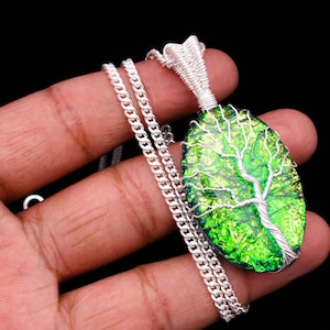 Tree of Life Fire Opal Pendant: Wire Wrapped Sterling Silver Necklace
