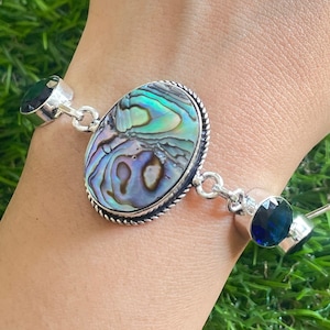 Handgemaakte abalone schelp armband 925 sterlingzilveren armband abalone schelp edelsteen armband abalone schelp sieraden cadeau armbanden voor vrouwen
