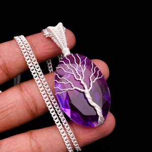 Tree Of Life Amethyst Wire Wrapped 925 Sterling Silver Pendant Handmade Amethyst Pendant For Necklaces Women Emotional healing Stone Pendant
