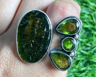 Handmade Moldavite 925 Sterling Silver Ring: Gemstone Jewelry