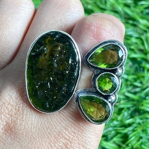 Moldavite Ring Moldavite Silver Ring 925 Sterling Silver Ring Gemstone Ring Handmade Moldavite Gemstone Handmade Moldavite Ring Women