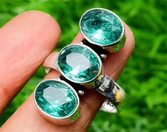 Paraiba Tourmaline Ring Paraiba Tourmaline Silver 925 Sterling Silver Ring Handmade Tourmaline Gemstone Jewelry Green Color Ring for gift