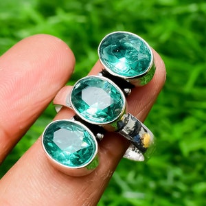 Paraiba Tourmaline Ring Paraiba Tourmaline Silver 925 Sterling Silver Ring Handmade Tourmaline Gemstone Jewelry Green Color Ring for gift
