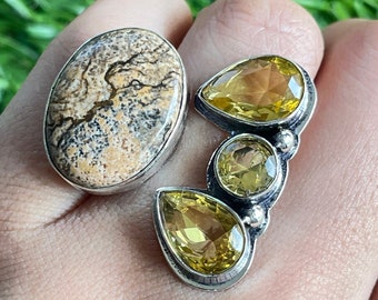 Handmade Picture Jasper Sterling Silver Ring: Gemstone Jewelry