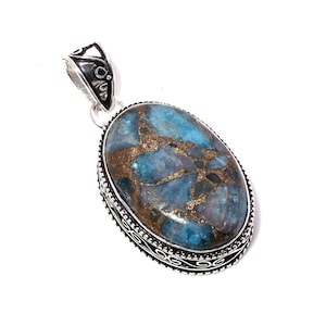 Copper Neon Blue Apatite Pendant 925 Sterling Silver Pendant Apatite Gemstone Handmade Gemstone Jewelry Apatite Silver Pendant For Necklaces