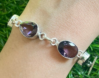 Handmade Amethyst Bracelet 925 Sterling Silver Bracelet Amethyst Gemstone Bracelet Amethyst Silver Jewelry Gift Bracelets For women