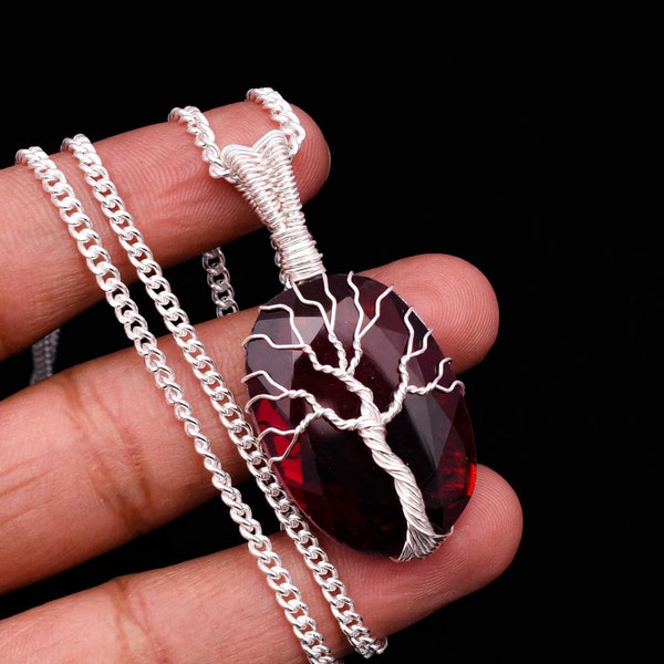 Tree Of Life Garnet Wire Wrapped 925 Sterling Silver Pendant Garnet Wire Wrapped Handmade Jewelry Pendant For Necklaces Women Christmas Gift