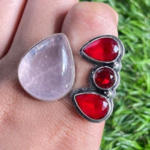 Rose Quartz Ring Rose Quartz Silver Ring 925 Sterling Silver Ring Gemstone Ring Handmade Rose Quartz Pink Statement Ring For Gift