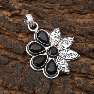 Black Onyx Pendant 925 Sterling Silver Pendant Black Onyx Gemstone Handmade Silver Gemstone Jewelry Black Onyx Silver Pendant For Necklaces