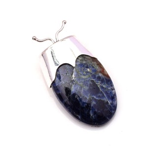 Ciondolo in argento sterling 925 con insetto in sodalite, pietra preziosa in sodalite, gioielli in argento fatti a mano, ciondolo in sodalite per collane da donna, regalo di Natale