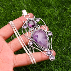 Amethyst Pendant 925 Sterling Silver Pendant Amethyst Gemstone Pendant Handmade Silver Gemstone Jewelry Amethyst Pendant For Necklaces Women