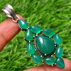 Natural Green Onyx Pendant 925 Sterling Silver Pendant Onyx Gemstone Handmade Silver Gemstone Jewelry Onyx Silver Pendant For Necklaces