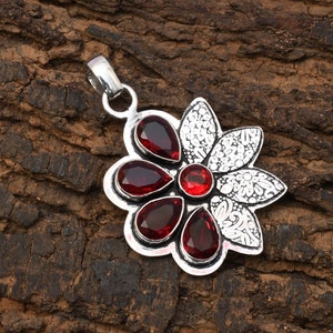 Granat Anhänger 925 Sterling Silber Anhänger Roter Granat Edelstein Anhänger Handgemachter Silber Edelstein Schmuck Roter Granat Für Halskette Frauen