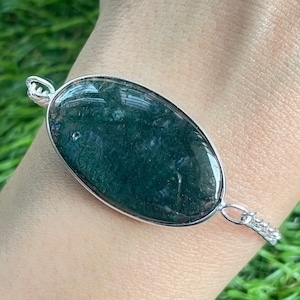 Handmade Moss Agate 925 Sterling Silver Bracelet Moss Agate Gemstone Bracelet Moss Agate Silver Jewelry Gift Bracelets For women