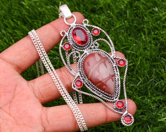 Handmade Noreena Jasper & Garnet Sterling Silver Pendant