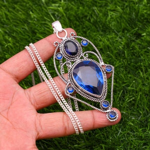 Blue Sapphire Pendant 925 Sterling Silver Pendant Blue Sapphire Gemstone Pendant Handmade Jewelry Sapphire Pendant For Necklaces Women