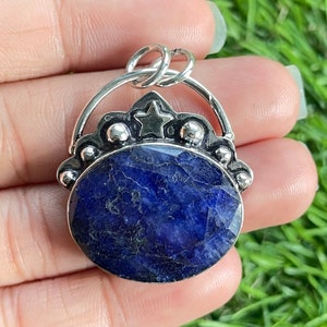 Blue Sapphire Pendant 925 Sterling Silver Pendant Blue Sapphire Gemstone Handmade Silver Jewelry Sapphire Silver Pendants For Necklace Women