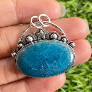Neon Blue Apatite Pendant 925 Sterling Silver Pendant Apatite Gemstone Handmade Gemstone Jewelry Blue Apatite Silver Pendant For Necklaces