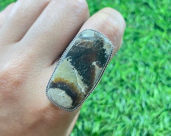 Natural Dragon Septarian Handmade Unique 925 Sterling Silver Ring US Size 7.75 X2558 