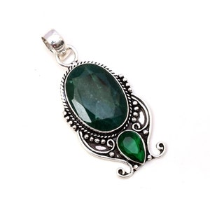 Emerald Pendant 925 Sterling Silver Pendant Emerald Gemstone Pendant Handmade Silver stone Jewelry Emerald Pendant For Necklaces