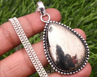 Handmade Golden Pyrite 925 Sterling Silver Pendant