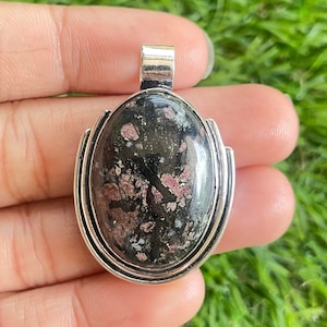 Handmade Rhodonite 925 Sterling Silver Pendant - Gemstone Jewelry
