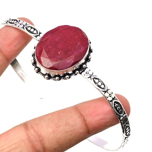 Ruby Cuff 925 Sterling Silver Bangle Ruby Gemstone Bracelet Handmade Ruby Silver Jewelry Bangle Gift Bracelets For women