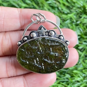 Moldavite Pendant 925 Sterling Silver Pendant Moldavite Gemstone Handmade Silver stone Jewelry Moldavite Silver Pendant For Necklace Women