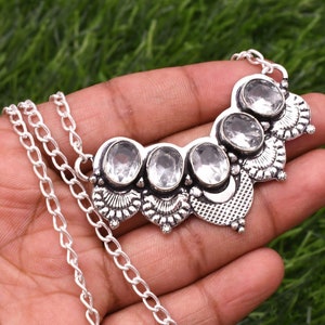 White Topaz Necklace White Topaz Gemstone 925 Sterling Silver Necklace White Topaz Silver Jewelry Handmade Topaz Jewelry Necklace For Gift